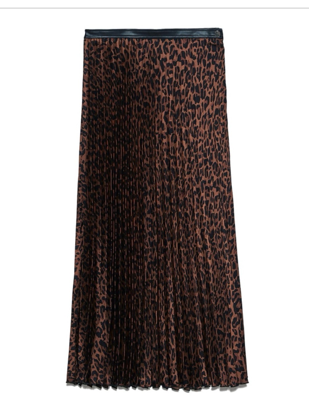 Zara Brown and Black Leopard Pleated Maxi Skirt